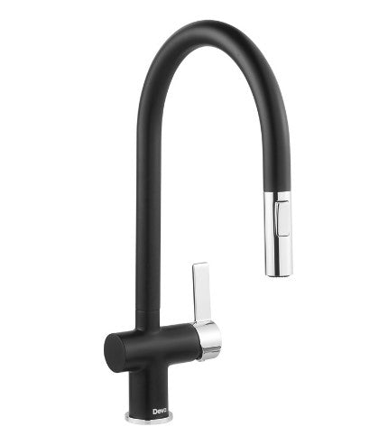 Hillam Modern Pull Out Kitchen Tap in Black & Chrome Finish