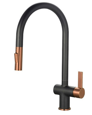 Hillam Modern Pull Out Kitchen Tap in Black & Copper Finish