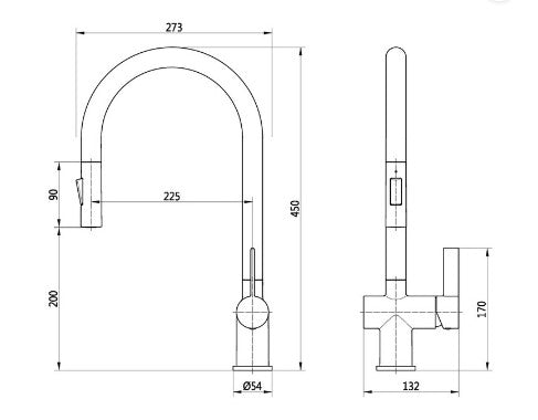 Hillam Modern Pull Out Kitchen Tap in Black